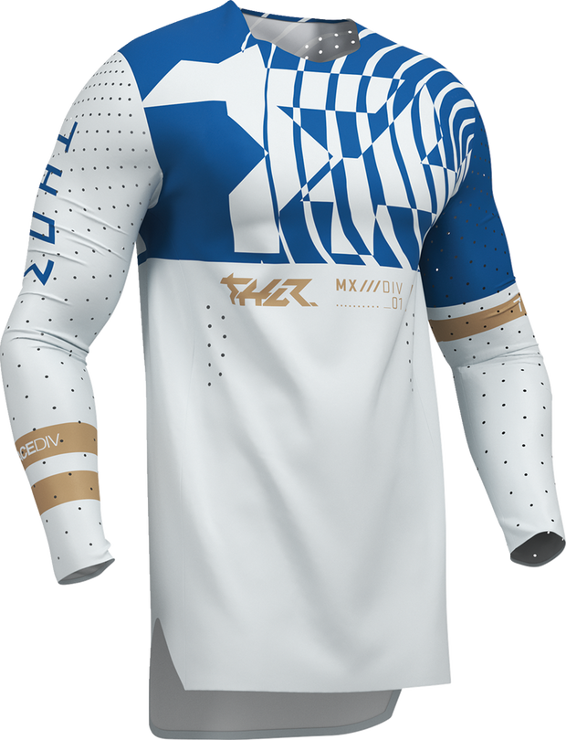 Light gray and blue THOR Sportmode Mind Control ATV jersey in small size, offroad ATV apparel with breathable fabric.