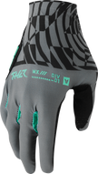 THOR Sportmode Mind Control Gloves in charcoal and black, XS size, showing padded palms and adjustable wrist straps.