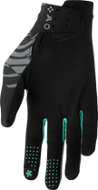 THOR Sportmode Mind Control Gloves in charcoal and black, XS size, showing close-up of padded, breathable motorcycle gloves.