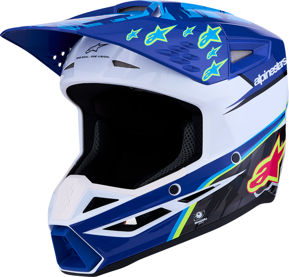 ALPINESTARS Youth SM3 Helmet - Falcon - Blue/White/Black/Pink Fluo - Medium 8301327-7347- YM