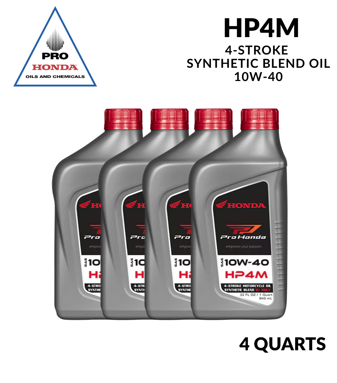 PRO Honda HP4M Aceite para motores de 4 tiempos Mezcla sintética 10W-40 (4 CUARTOS DE GALÓN)