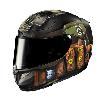 HJC Rpha 11 Pro Ghost Call of Duty full face helmet with black and gray design, featuring sleek, aerodynamic styling.