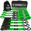 Rhino USA Medium Duty Ratchet Strap Tie-Down 4-Pack (Green)