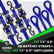 Rhino USA Heavy Duty Ratchet Tie-Down 4-Pack (Blue) 1.6In X 8Ft
