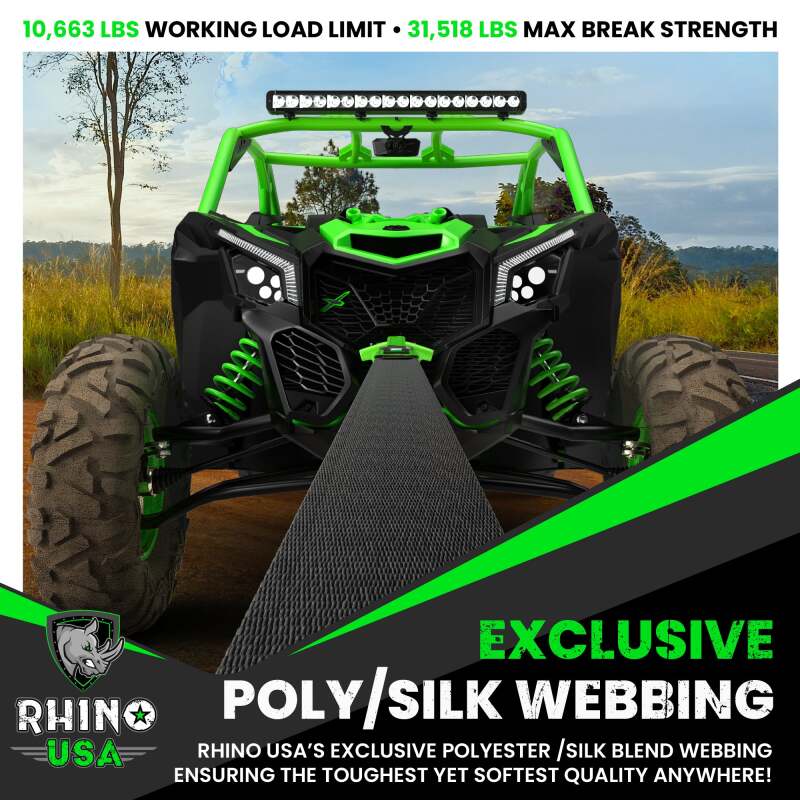 Rhino USA Recovery Tow Strap 3Inx30Ft (Black)